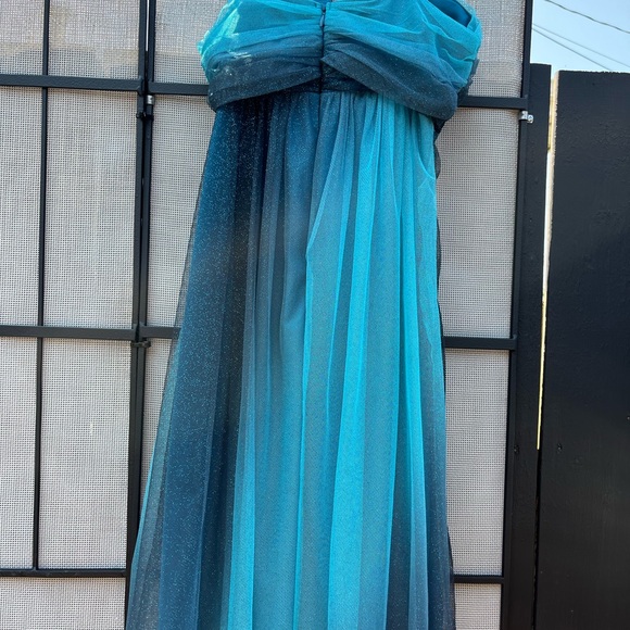 Blue and Turquoise Sparkly above the knee Cocktail Dress with Diamond Front - Picture 2 of 5